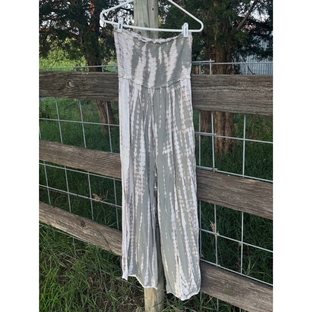 Kiwi & Punch Tie Dye Jumpsuit Womens One Size Green White Good Smocked Wide Leg